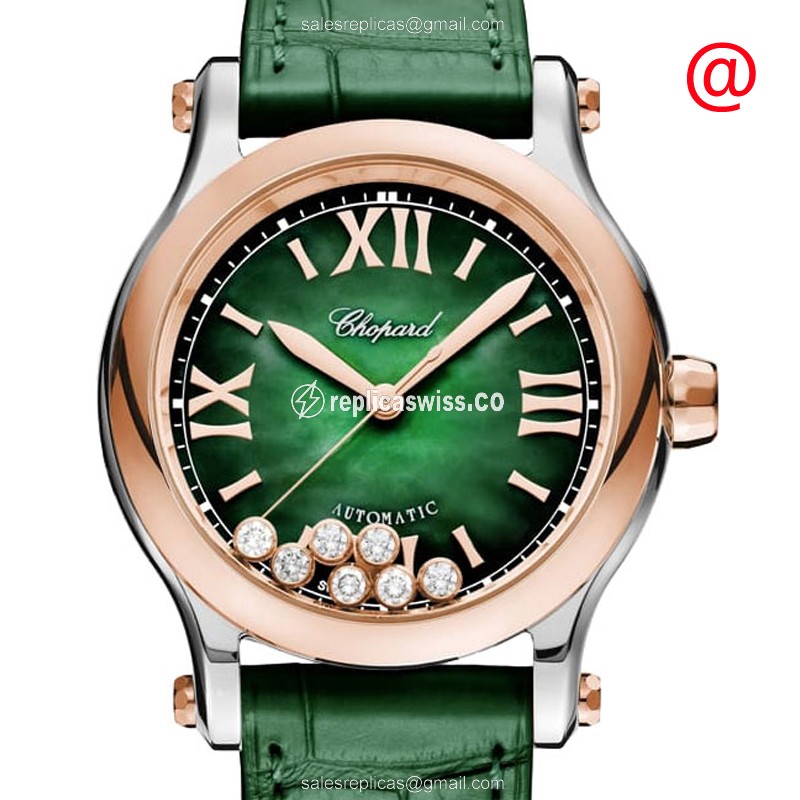 Chopard Happy Sport Replica - Automatic - 18kt Rose Gold & Steel - Green Dial - Alligator Green Strap - Luxury Replica HAPPY SPORT Watch